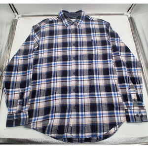 Weatherproof Vintage Men’s Medium Blue Plaid Flannel Button Up Shirt Cotton
